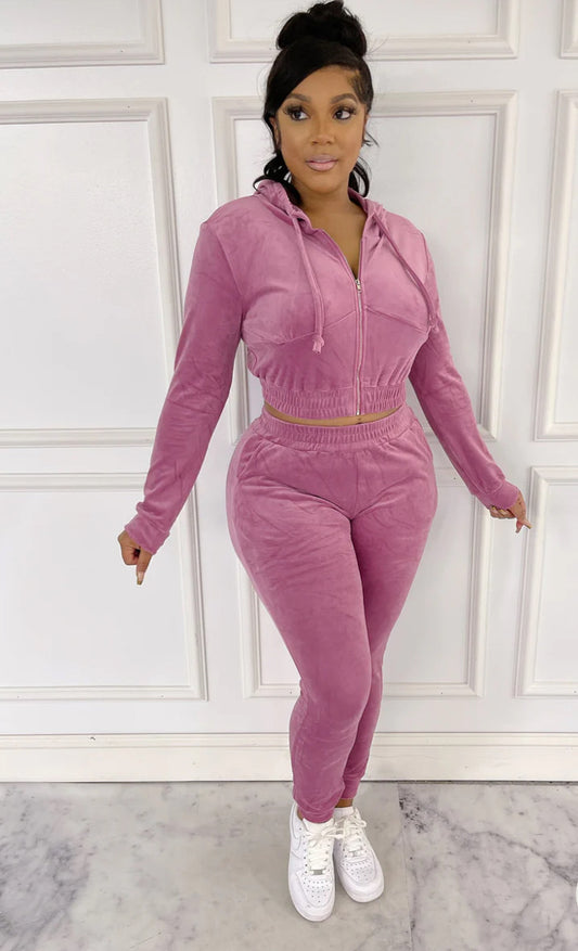 Velvet Jogging Set Rosa