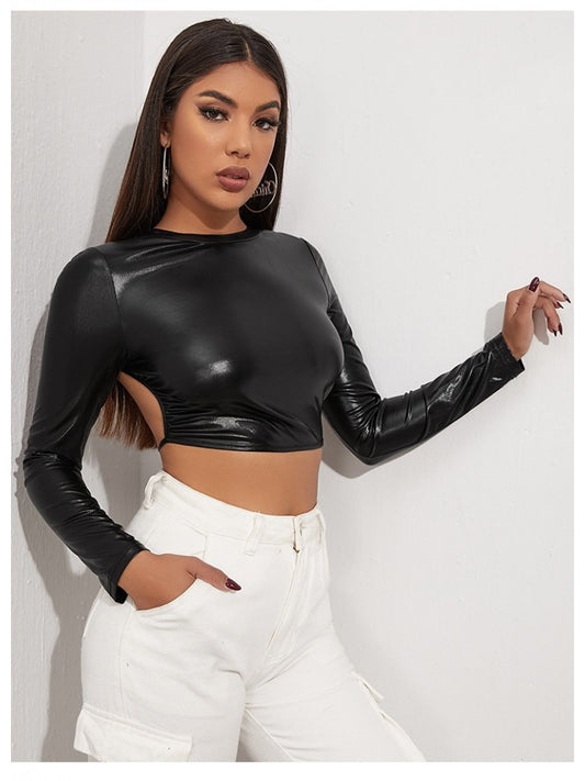 Backless Leather Tie Crop Top