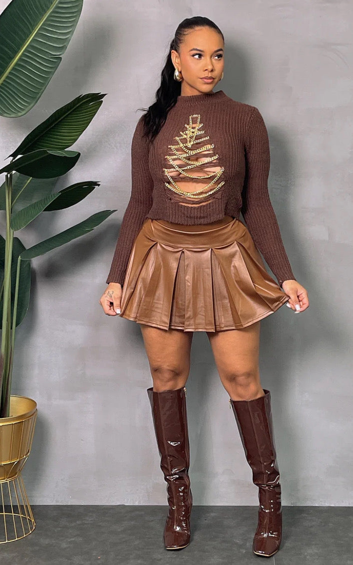 Mocha Pleated Skirt