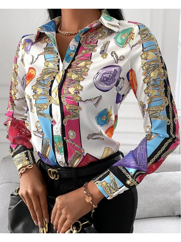 Casual Print Long Sleeve Blouse