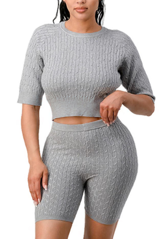 Gray Cable Short Set