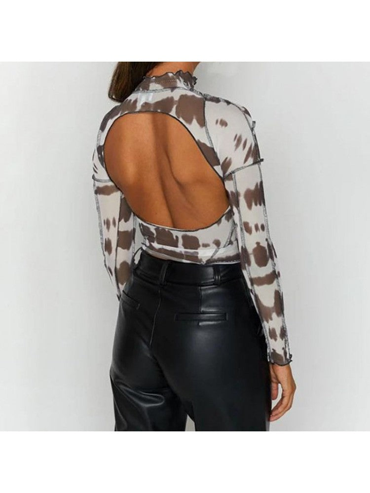 Print Backless Cropped Top