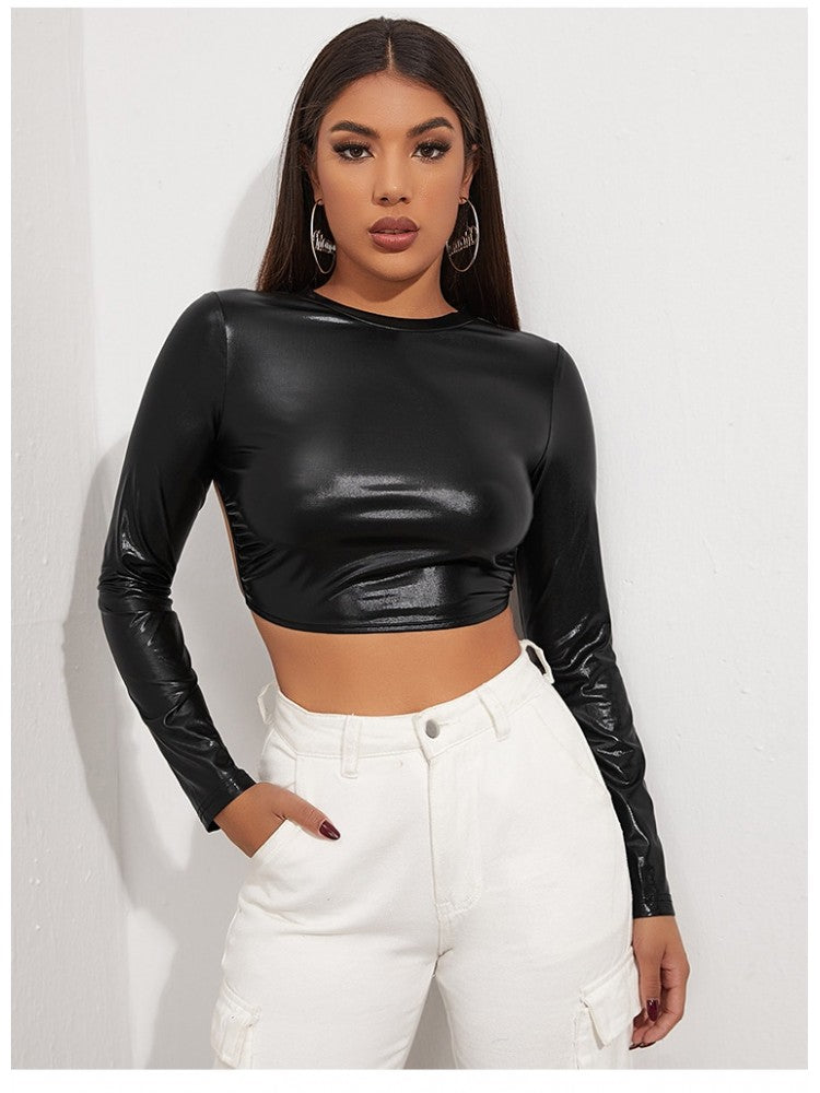 Backless Leather Tie Crop Top