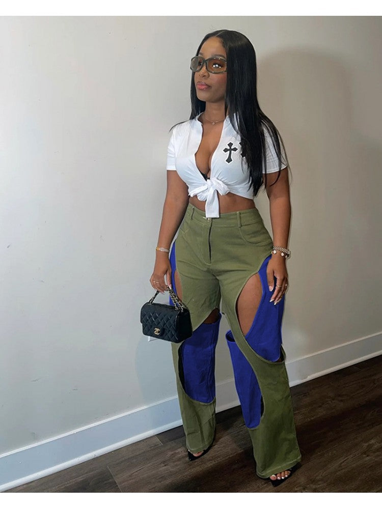 Army Green/Blue Slit Pants