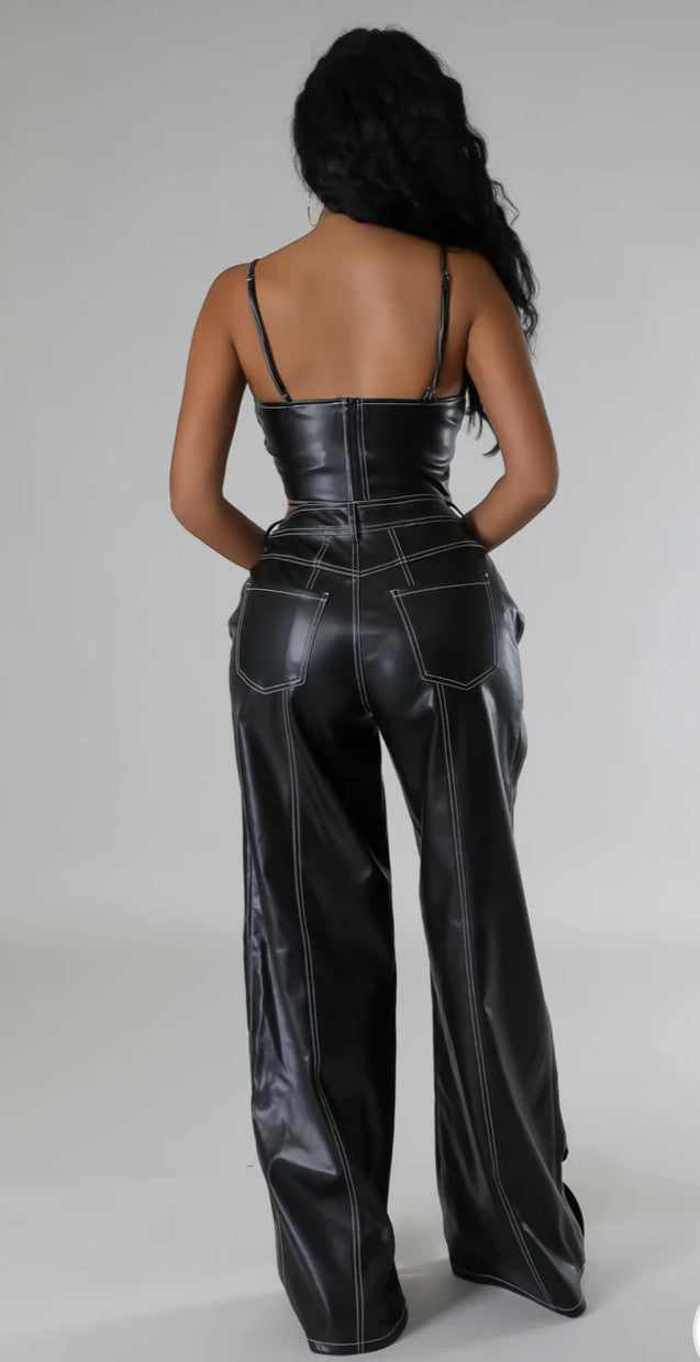 Front Cut Out Leather Pants