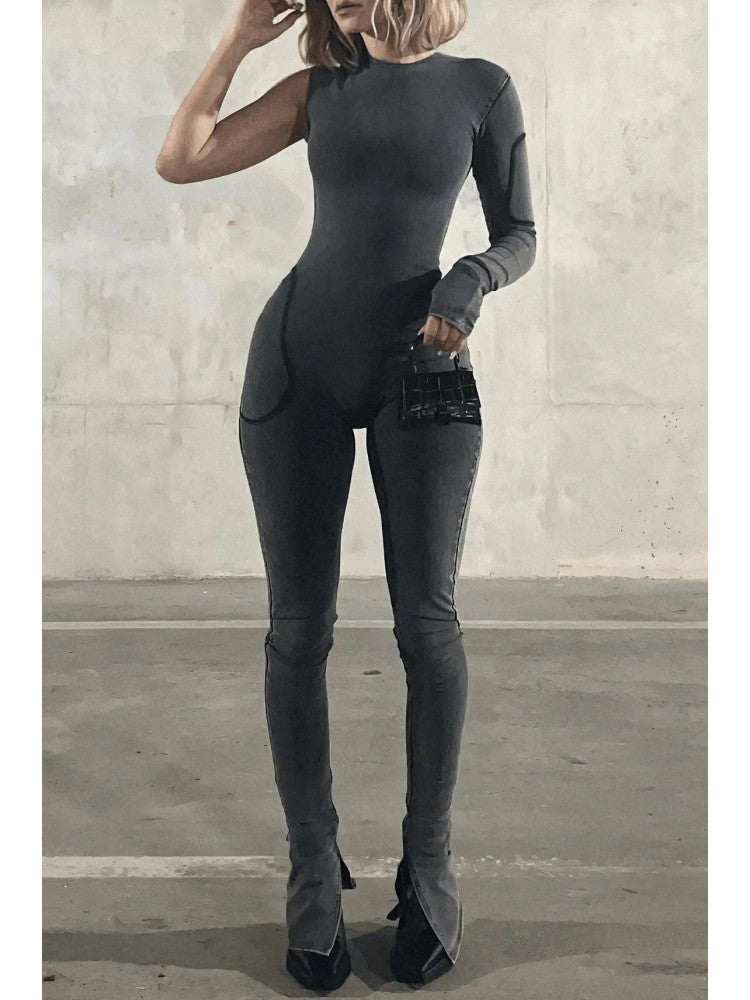 One Arm Gray Bodysuit/ Jumpsuit